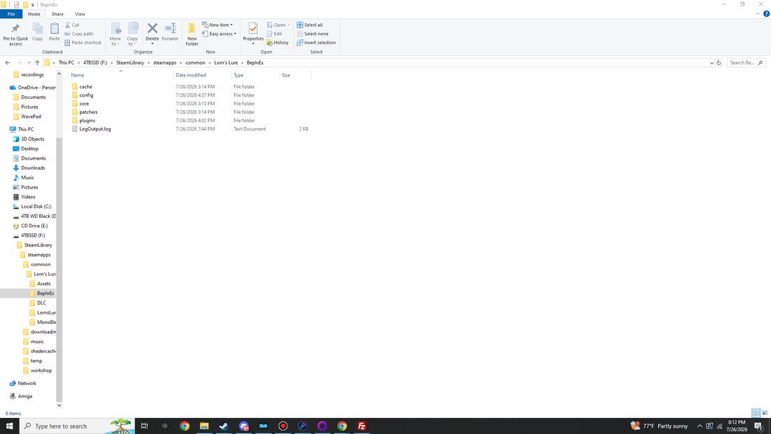Explorer: inside the BepInEx folder after first run