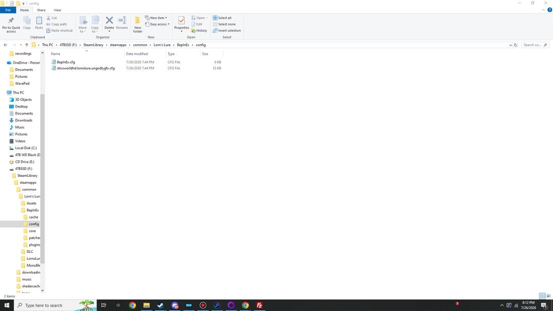 Explorer: the config folder with BepInEx.cfg and the plugin cfg