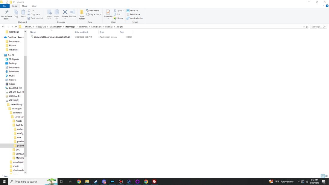 Explorer: the plugins folder containing the UngodlyGFX DLL